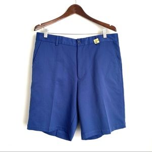 GREG NORMAN x TASSO ELLA Mens 34 Navy Blue Flat Front 10.5" Summer Shorts K6